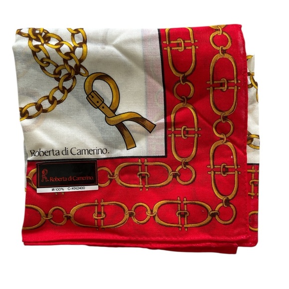 Roberta Di Camerino Vintage Red and Gold Patterned Handkerchief - Picture 4 of 10